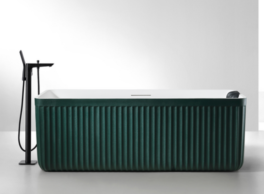 Contemporary Ribbed Solid Surface Bathtub – Rectangular Freestanding Design with Headrest
