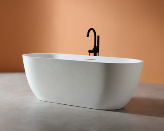 Dahua Oval Freestanding Bathtub – Stone Texture | Soft Curves, Timeless Serenity