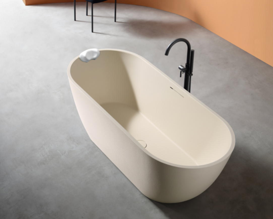Dahua Oval Freestanding Bathtub – Stone Texture | Soft Curves, Timeless Serenity