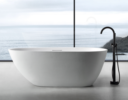 Modern Stone Texture Solid Surface Bathtub – Freestanding Matte White Design