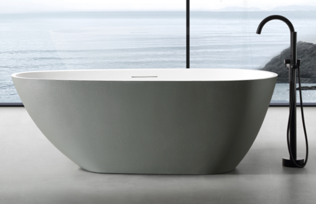 Modern Stone Texture Solid Surface Bathtub – Freestanding Matte White Design