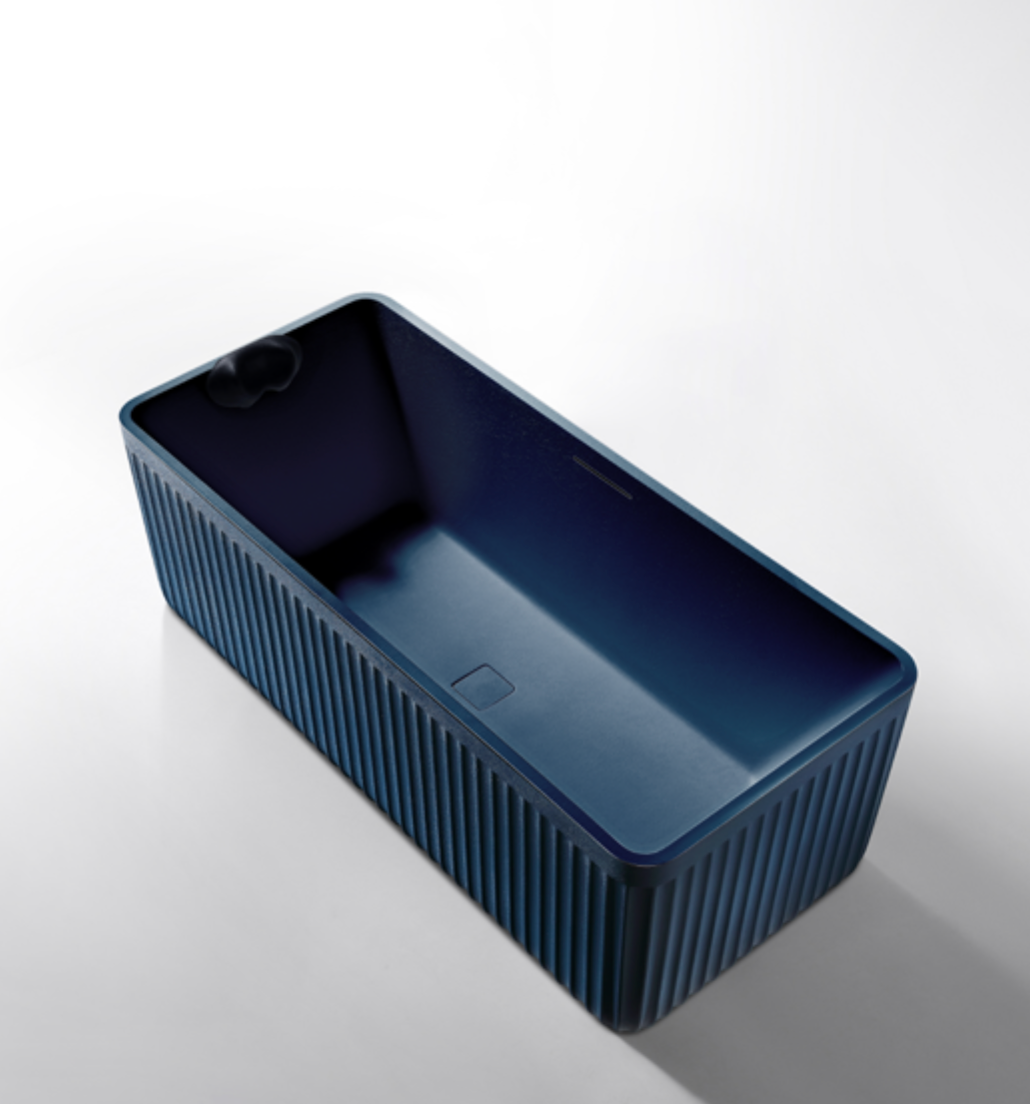 Contemporary Ribbed Solid Surface Bathtub – Rectangular Freestanding Design with Headrest